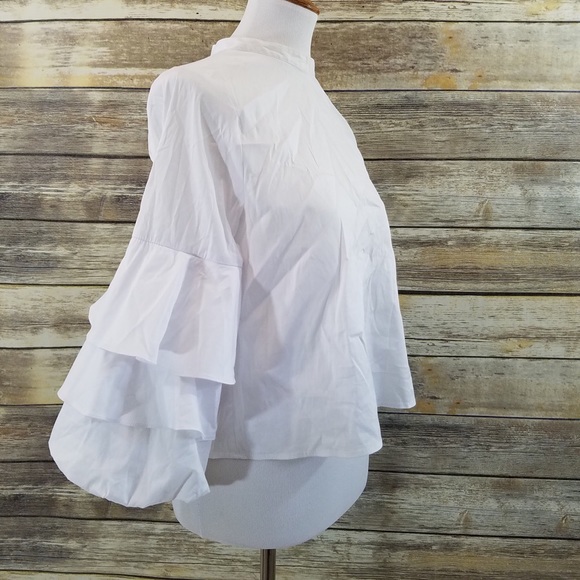 NWT Zara Tiered Ruffle Sleeve High Neck Blouse - Picture 6 of 7